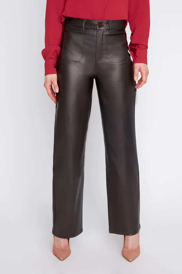 Chocolate Waxed Stretch Straight-Leg Pants