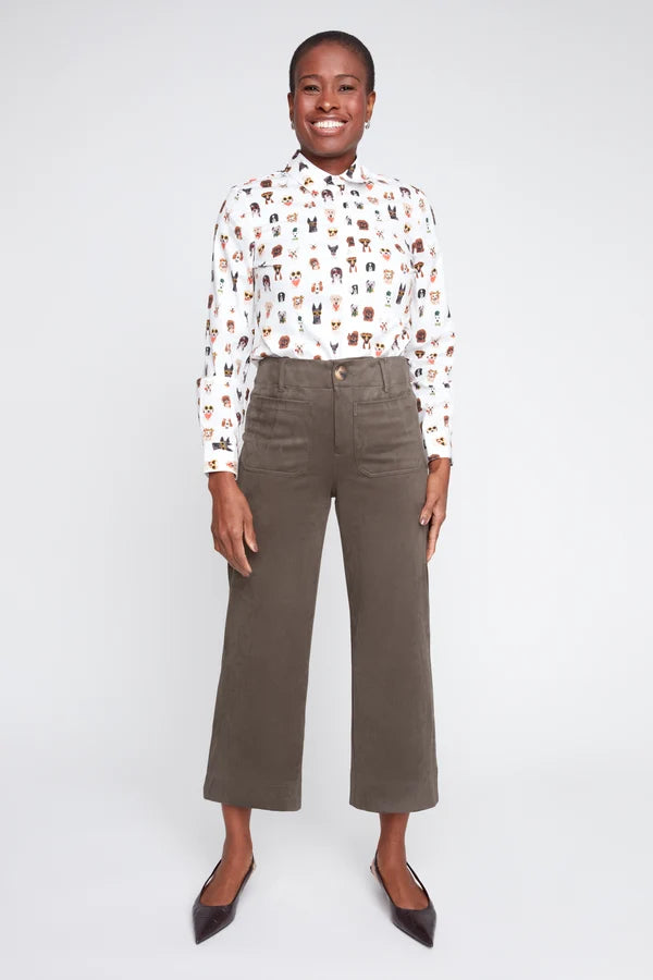 Faux Suede Knit Cropped Wide-Leg Pants