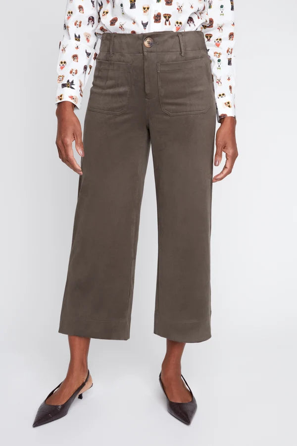 Faux Suede Knit Cropped Wide-Leg Pants