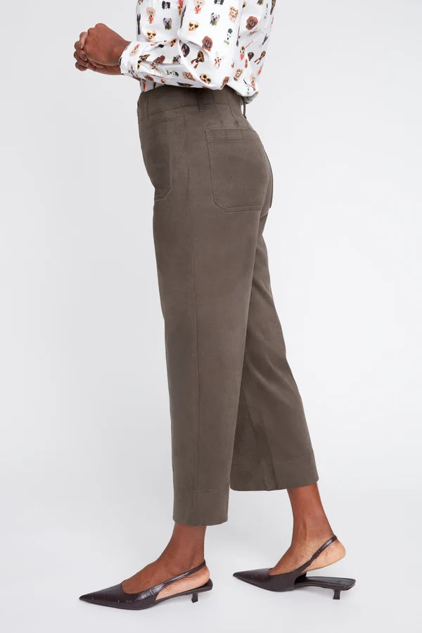 Faux Suede Knit Cropped Wide-Leg Pants