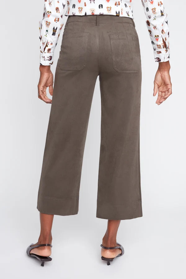 Faux Suede Knit Cropped Wide-Leg Pants