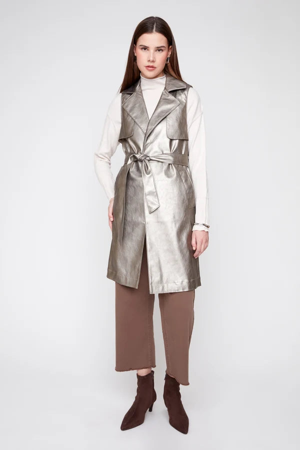 Metallic Pleather Long Vest