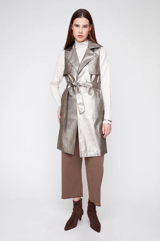 Metallic Pleather Long Vest
