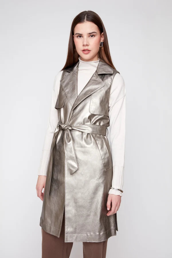 Metallic Pleather Long Vest
