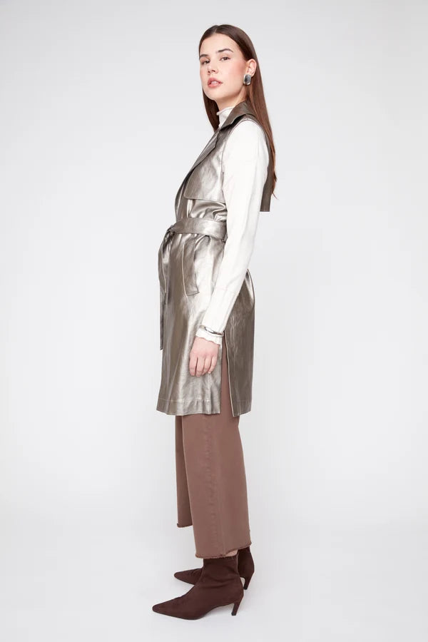 Metallic Pleather Long Vest