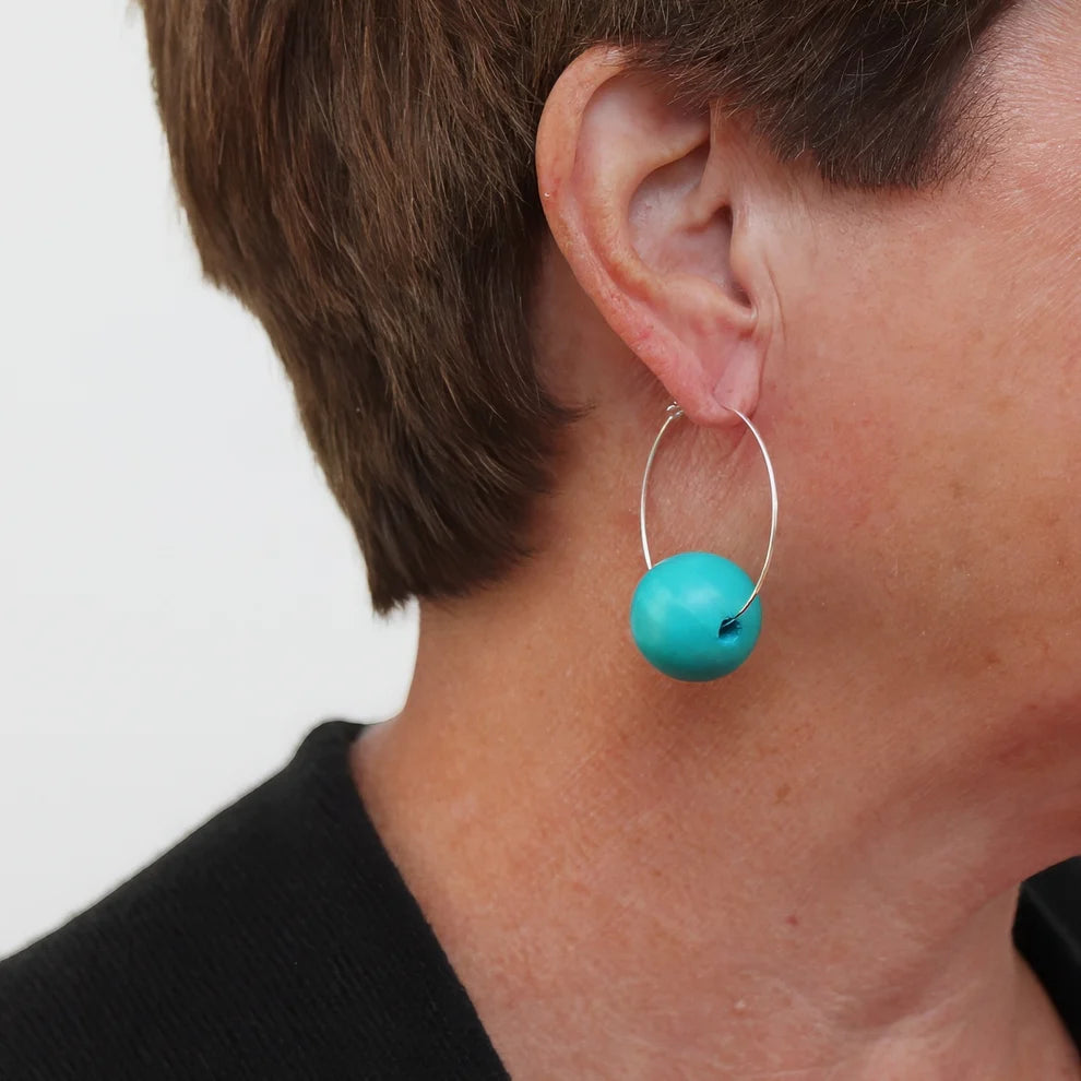 Aqua Ball Hoop Dangle Earring