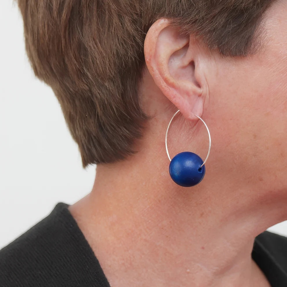 Blue Ball Hoop Dangle Earring