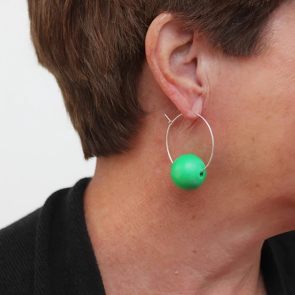 Green Ball Hoop Dangle Earring