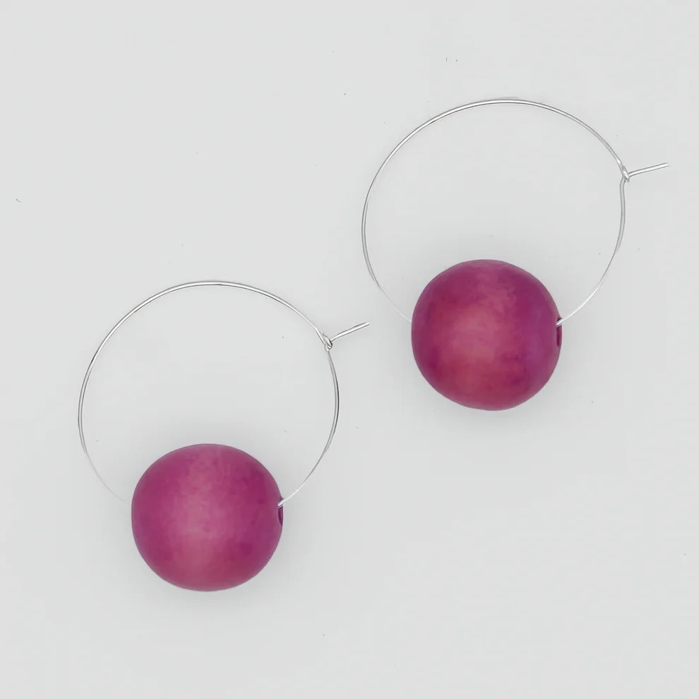 Pink Ball Hoop Dangle Earring