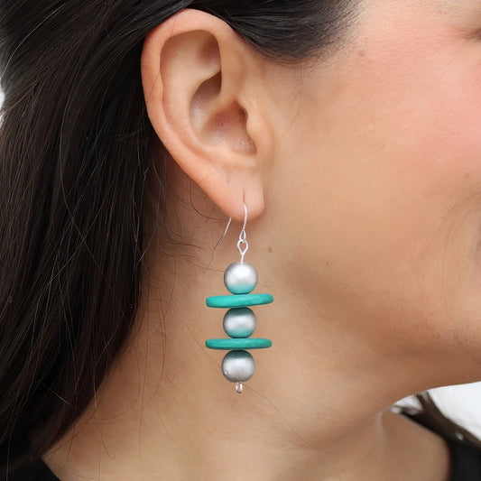 Silver and Teal Contemporary Earring