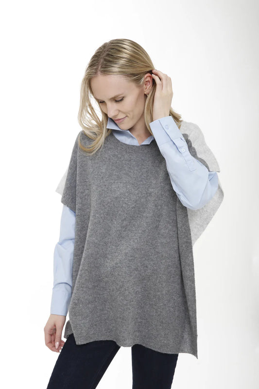 Colored Block Poncho | Grey