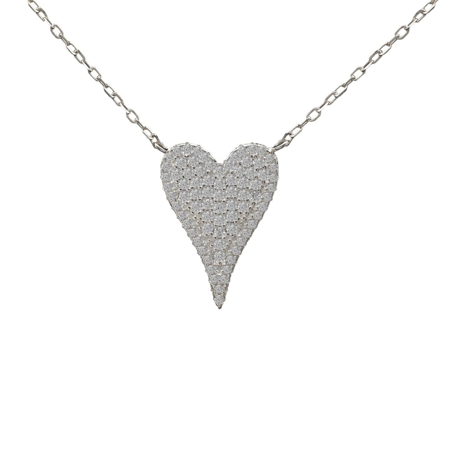 Silver Pave Heart Necklace