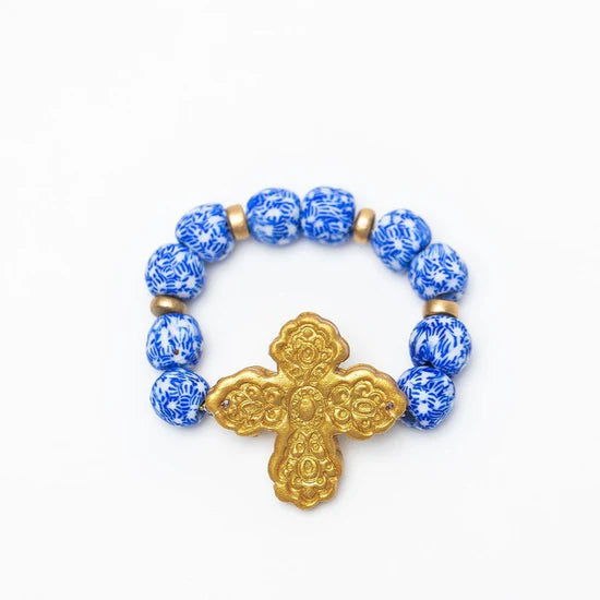 Susie Cross Bracelet | Blue/Wht