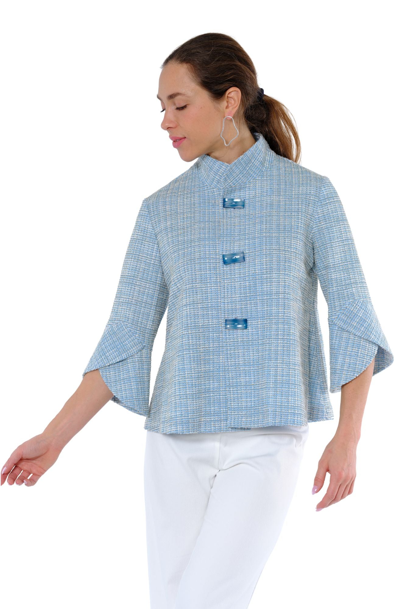 Tulip Sleeve Jacket | Blue Tweed