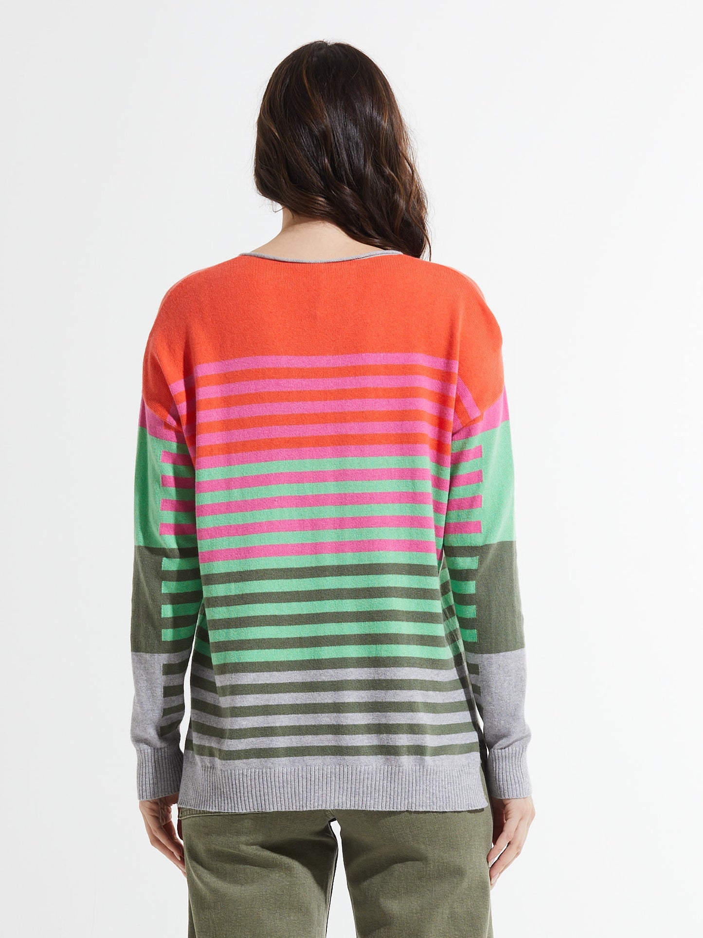 Varied Stripe V Sweater | Coral