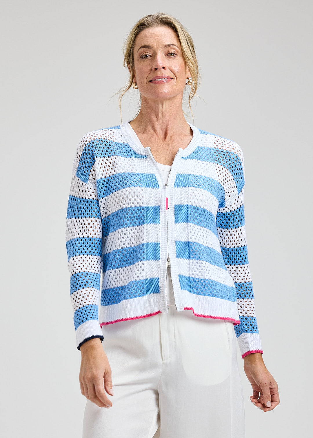 Pointelle Zip Cardi