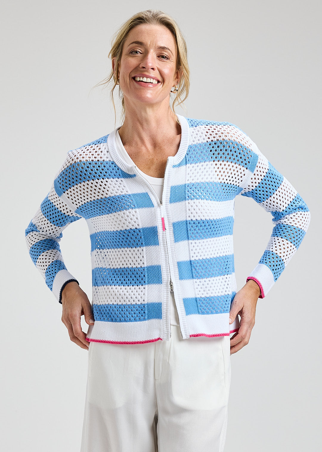 Pointelle Zip Cardi