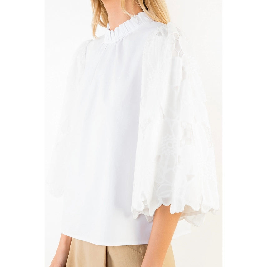 Eyelet Sleeve Top | White