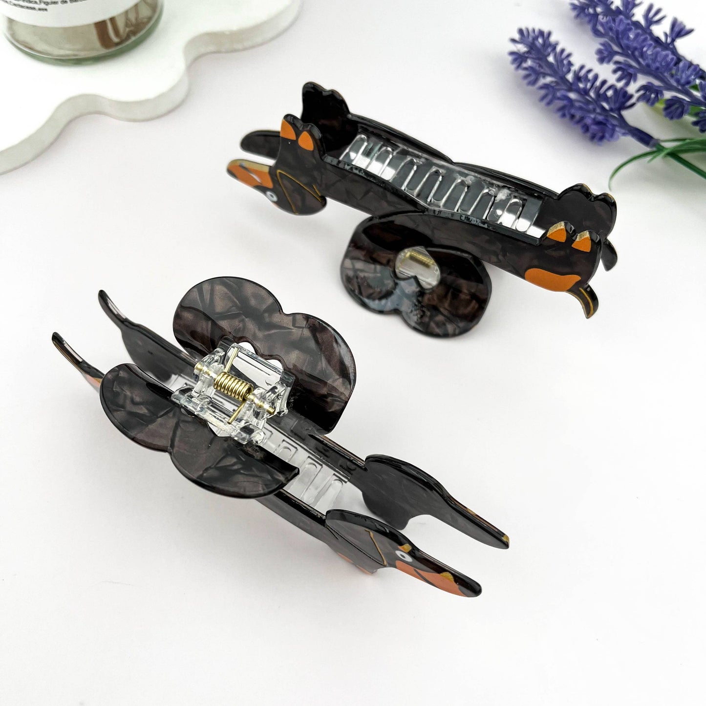 Heart Dachshund Acetate Hair Claw Clip: Brown