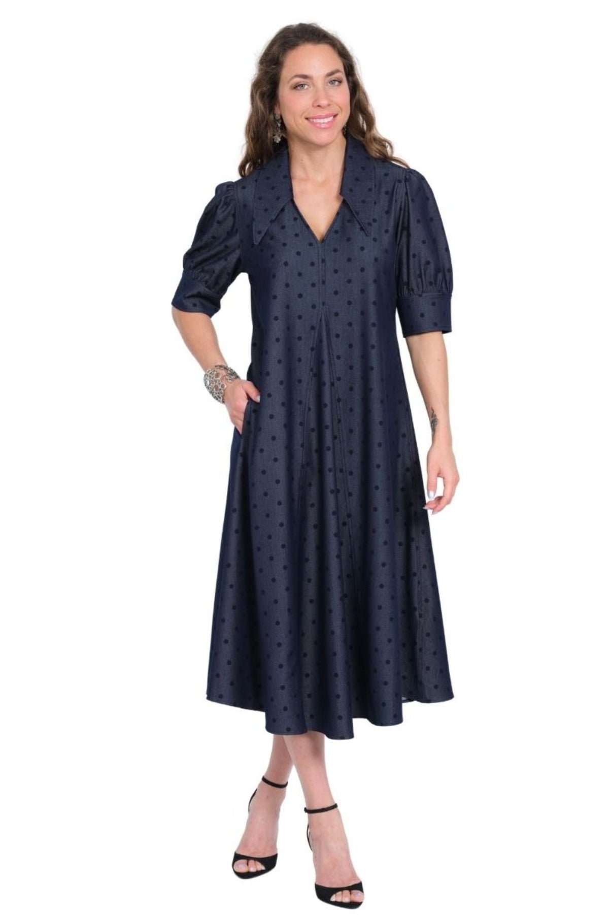 Amber Dress | Denim Dots