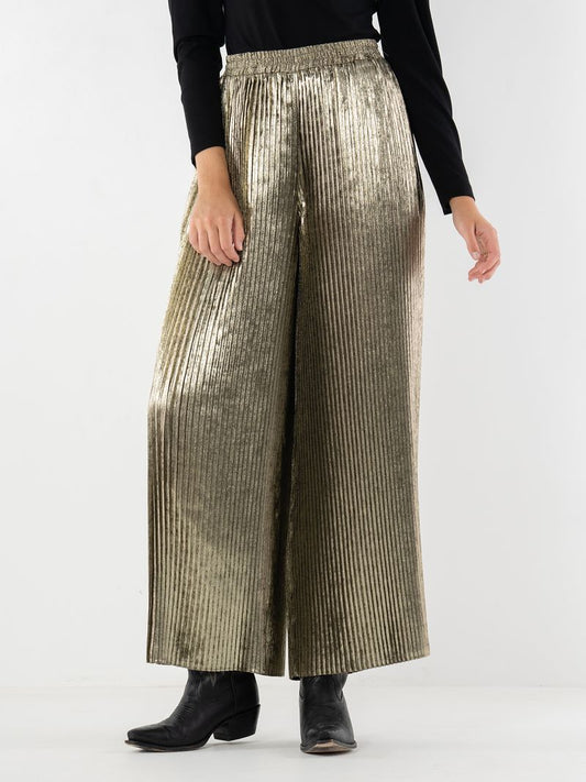 Pleated Pant | Blk/Gold