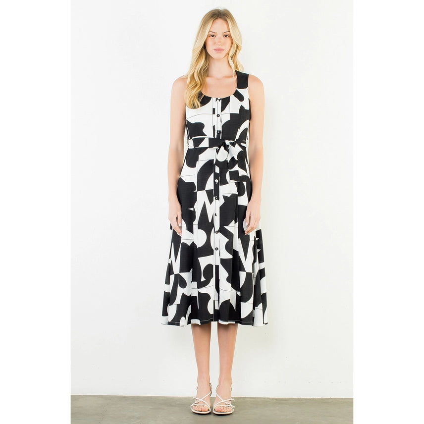 Geometric Tie Waist Dress