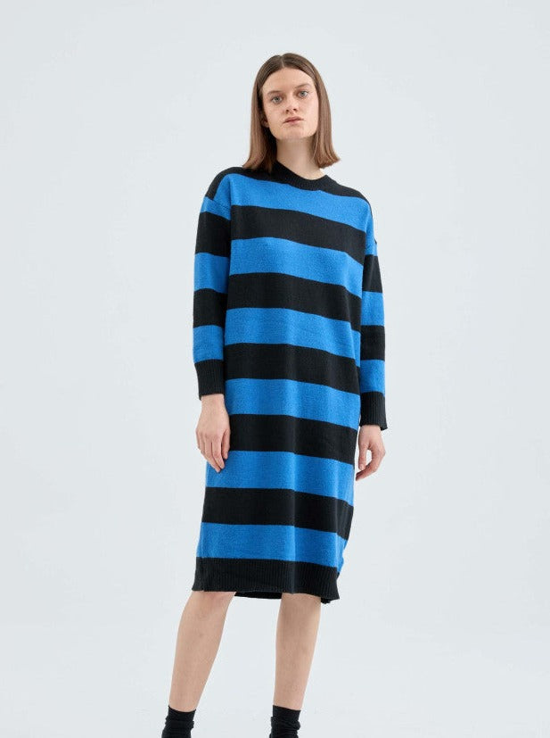 Blue Striped Midi Dress