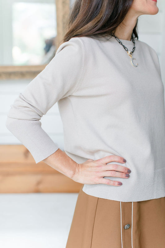 Lurex Hem Sweater | Beige