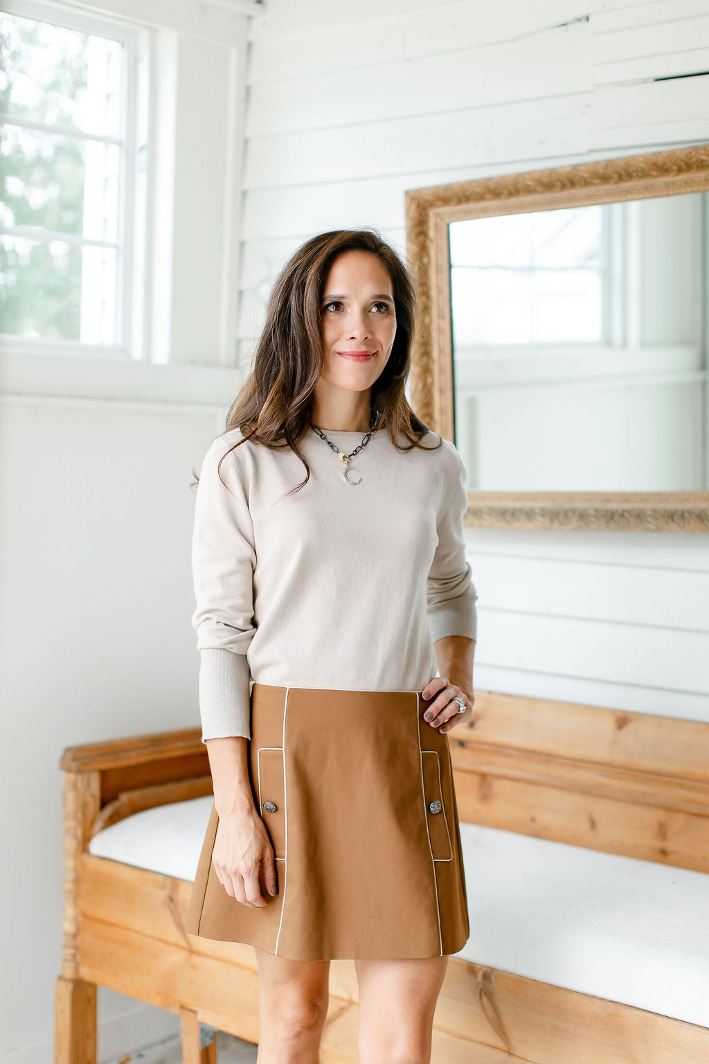 Lurex Hem Sweater | Beige
