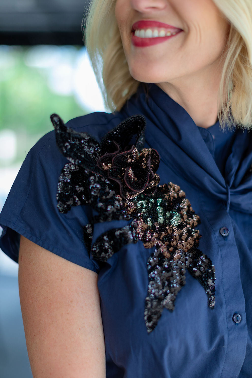 Sequin Flower Dress | Navy