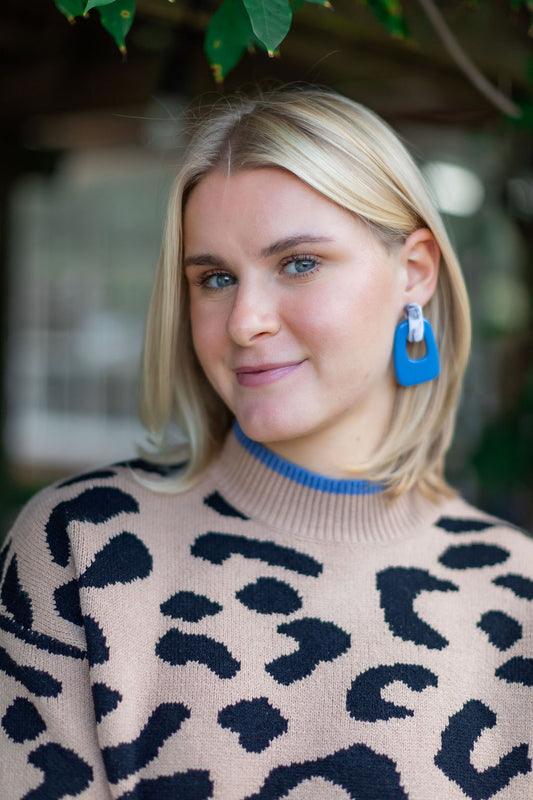 Two Tone Door Knocker Earring | Blue