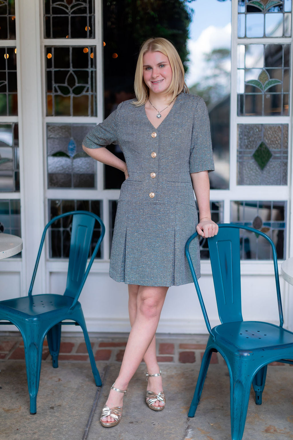 Multi Tweed Short Sleeve Dress