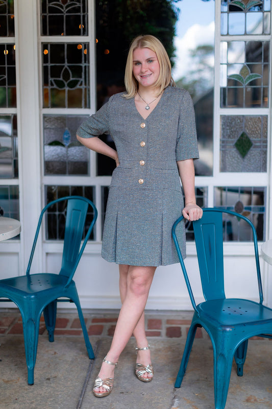 Multi Tweed Short Sleeve Dress