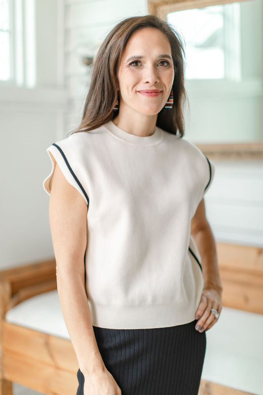 Cream Sweater W/ Trim