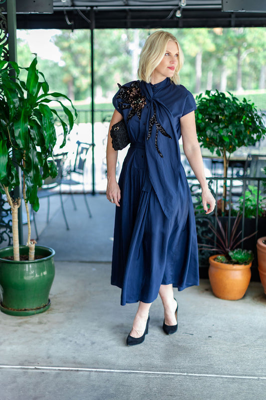 Sequin Flower Dress | Navy