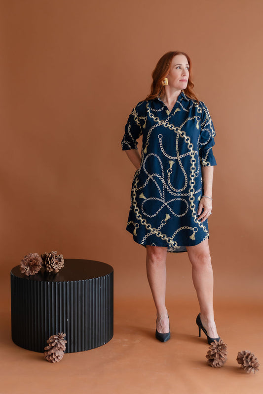 Chain Print Dress | Navy