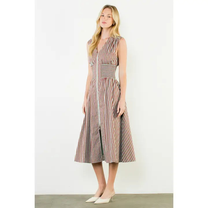 Stripes Zipper Dress | Brown