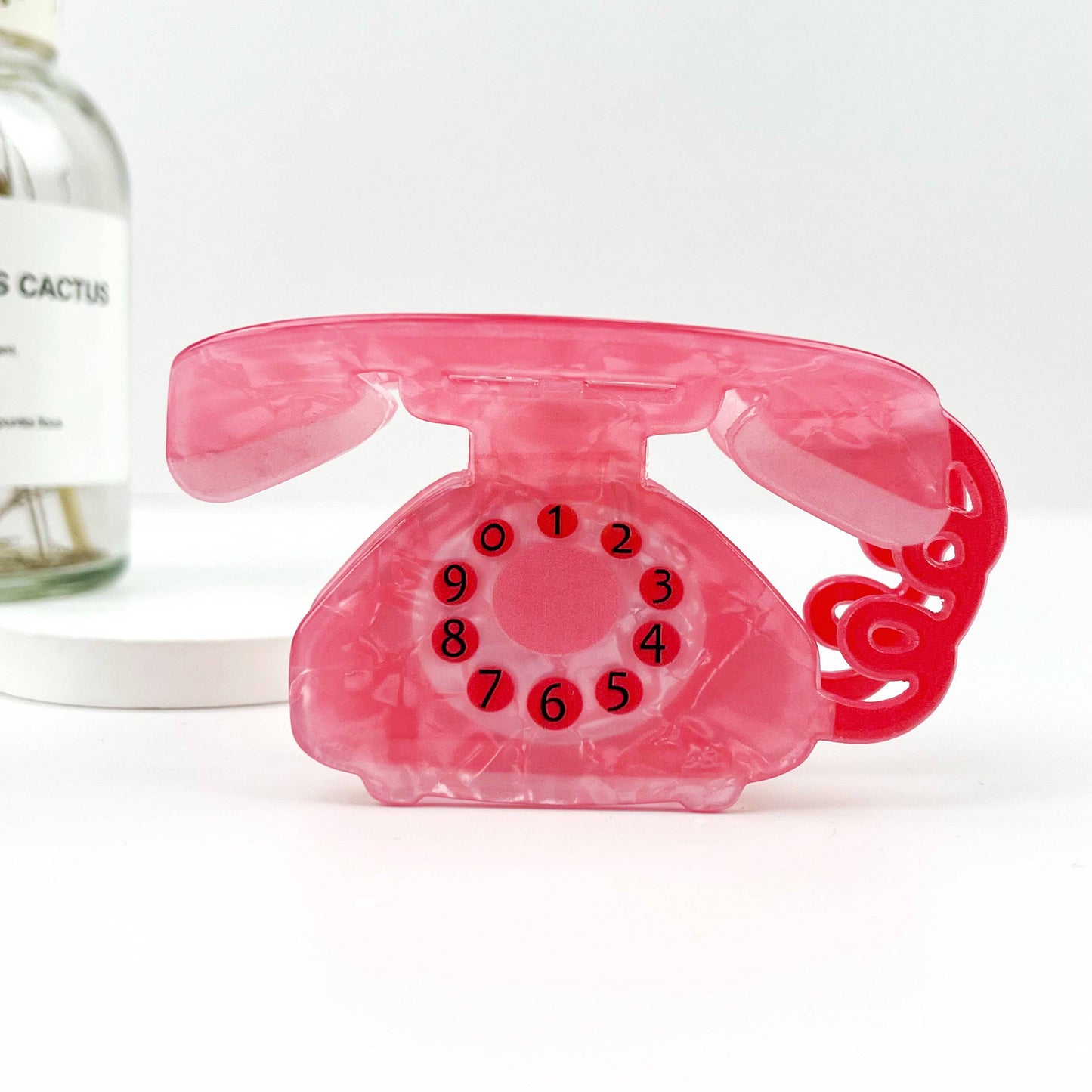 Retro Cartoon Telephone Acrylic Hair Claw Clip: Pink