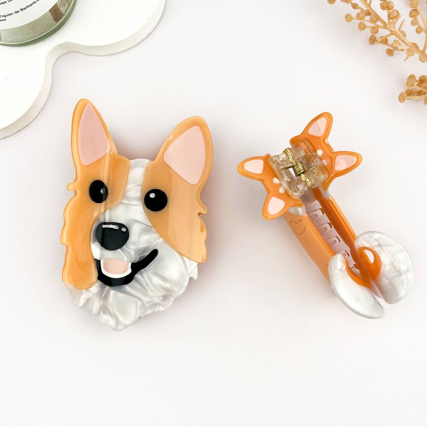 Cute Corgi Dog Hair Clip Acetate Animal Claw Clip: A