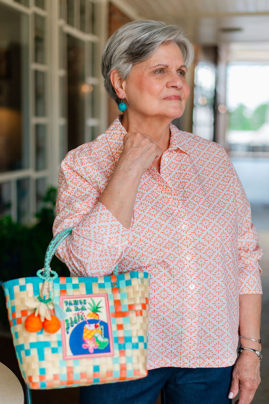 Pleat Back Blouse | Wht/Orange