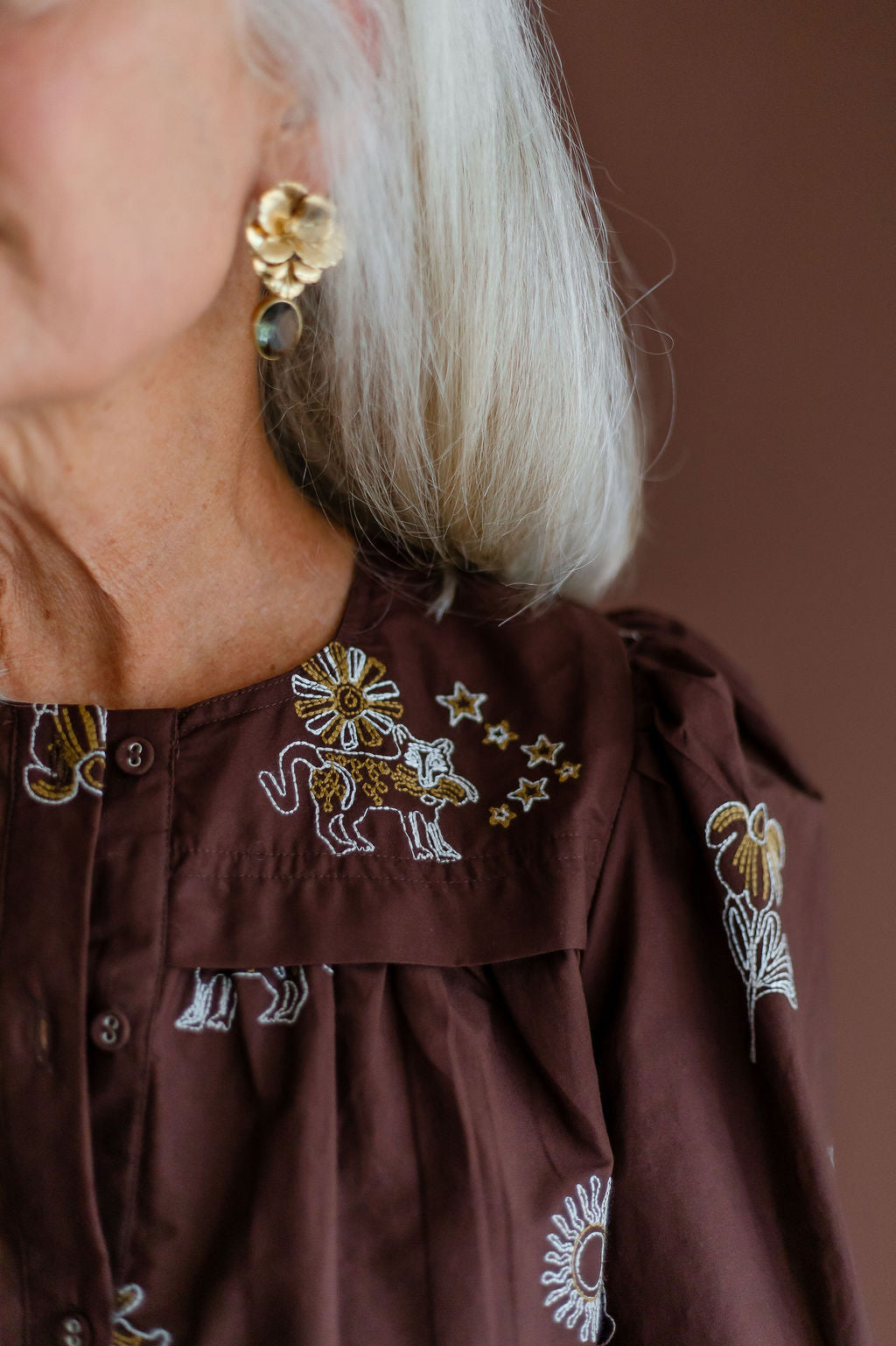 Brown Embroidered Top