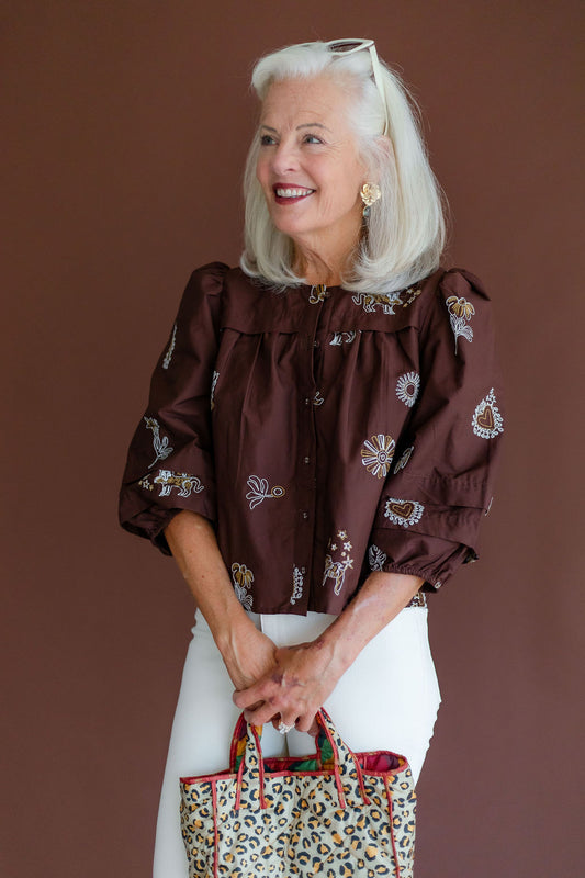 Brown Embroidered Top