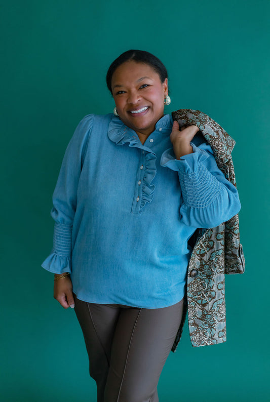 Denim Shirt with Ruffles