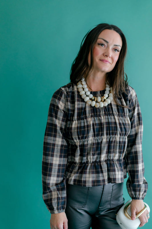 Smocked Plaid Blouse
