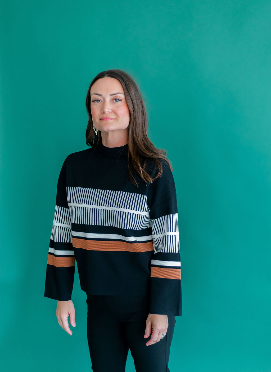 Multi Stripe Mock Neck