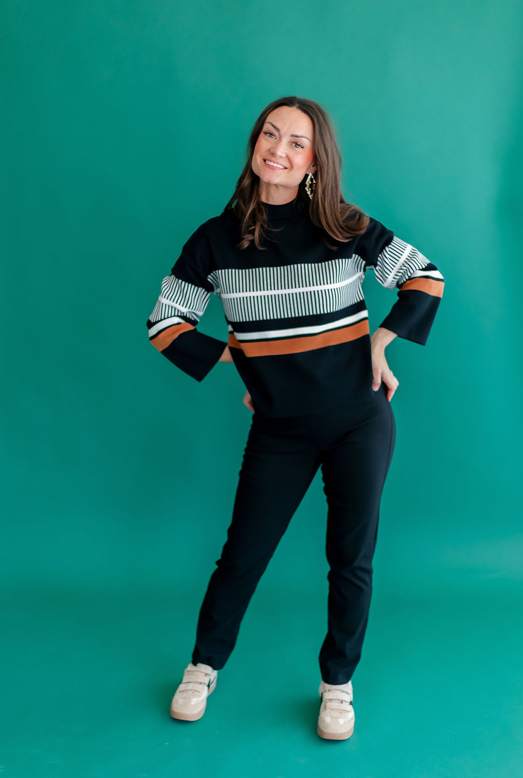 Multi Stripe Mock Neck