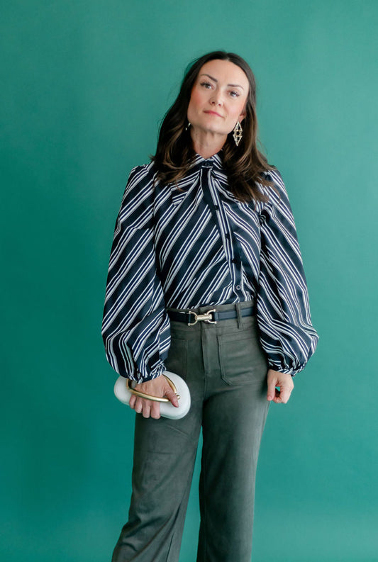 Hopewell Blouse | Navy/Wht