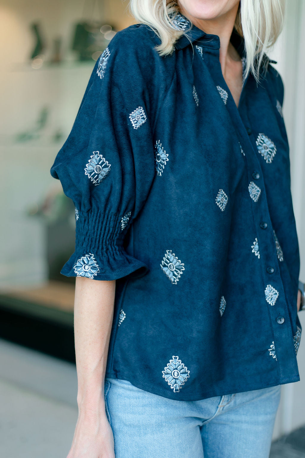 Navy Suede Blouse