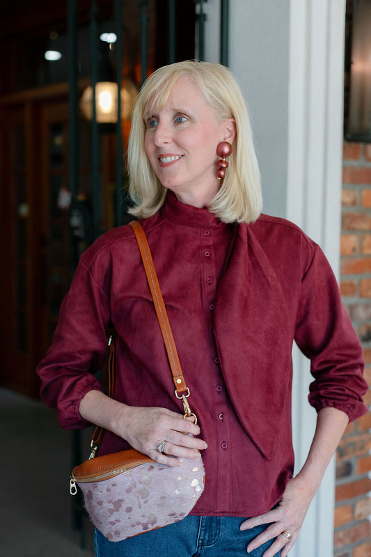 Suede Tie Blouse