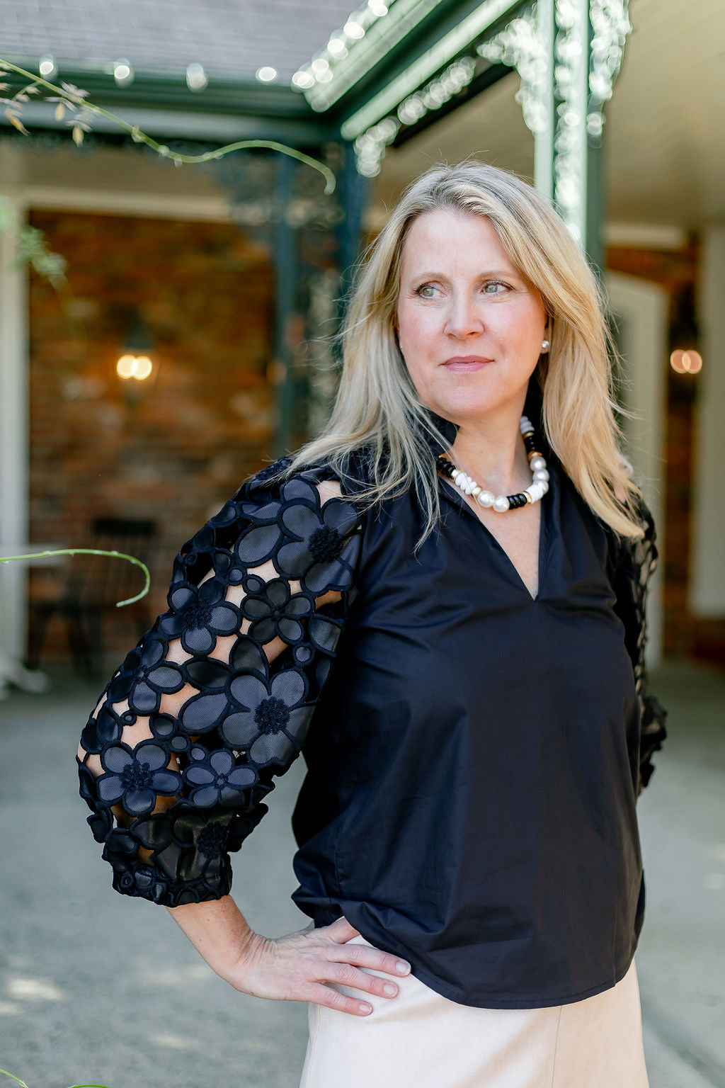 Pearl & Bead Necklace | Blk/Gld